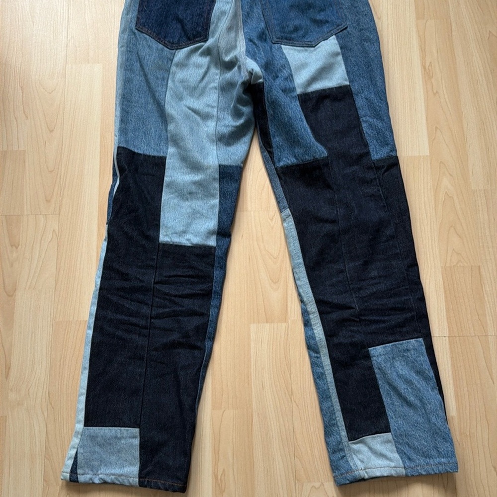 Reformation Patchwork High-Rise Jeans in Light and Dark Blue - Picture 4 of 12